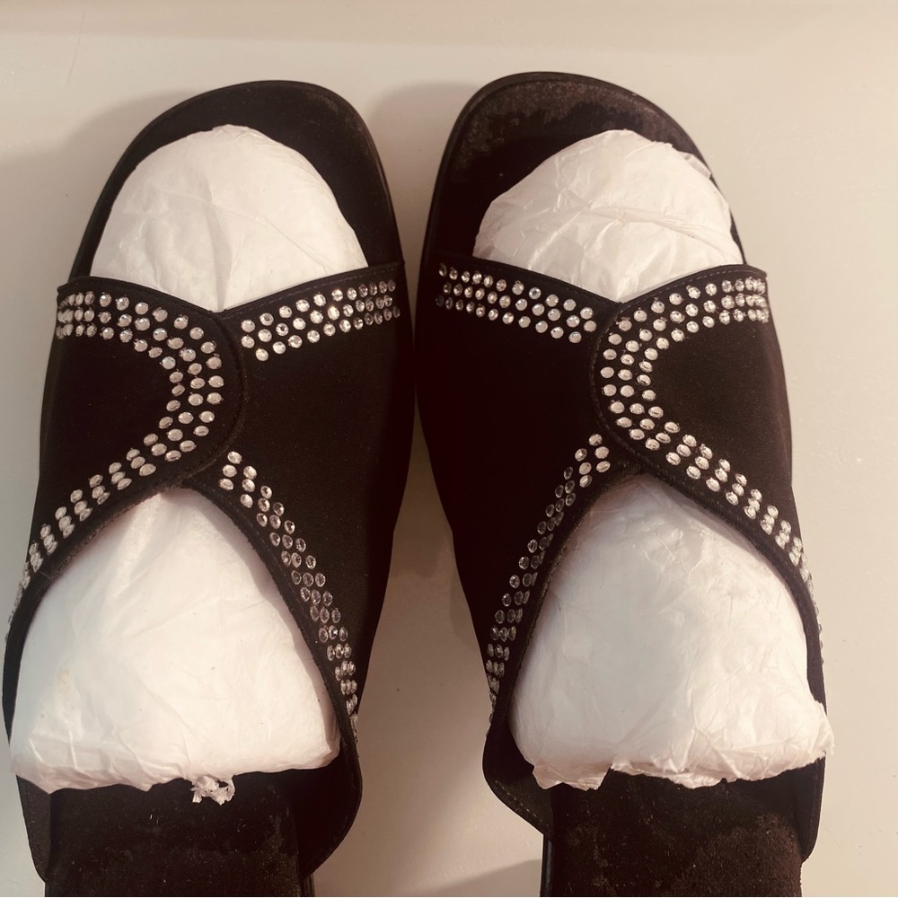 Onex Size 10 Black High-Heeled Mules Square Toe Lightweight decor accents - Picture 8 of 11
